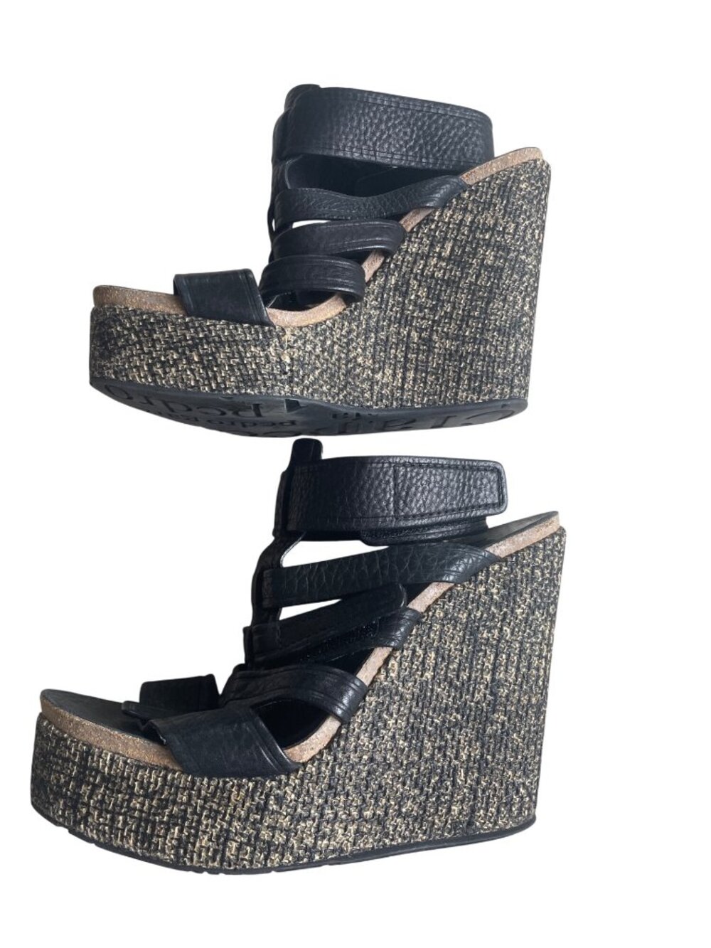 Pedro Garcia Taylin Texture Tweed Wedge Gladiator Leather Sandals Women's 38 7.5 - Picture 8 of 10